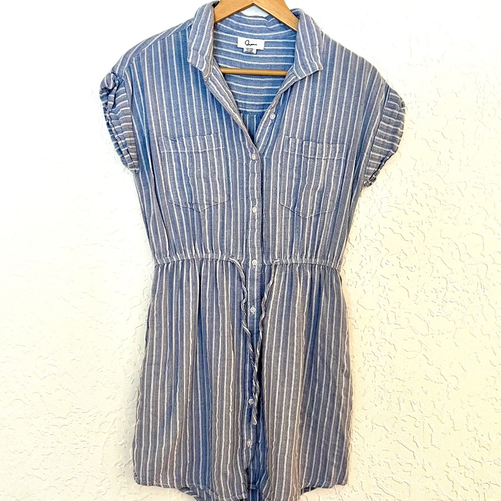 Japna Womens Striped Blue White Cinched Waist Dress, M, Tennis Prep, Preppy